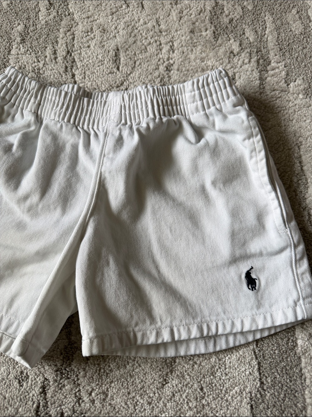 Ralph Lauren White Elastic-Waist Cotton Twill Shorts with Logo